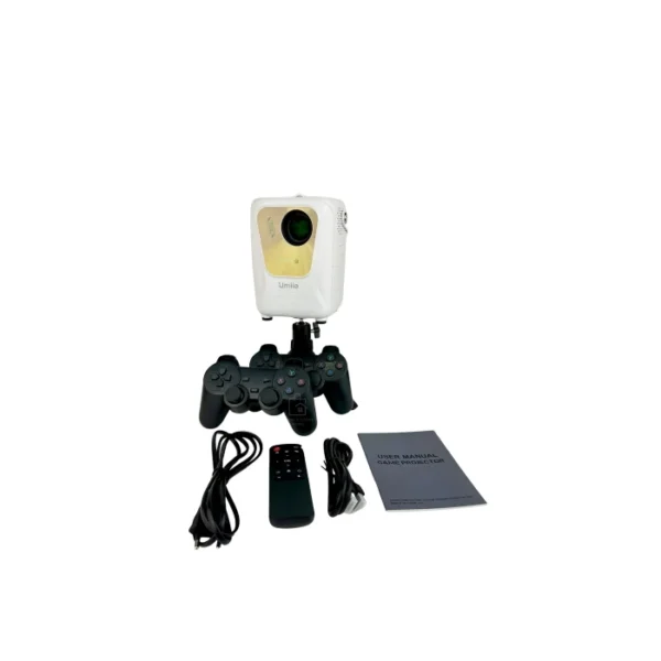 ویدئو پروژکتور یومیو Umiio Q4 Pro در کنار کنترلر بازی یا کنسول، آماده برای تجربه گیمینگ